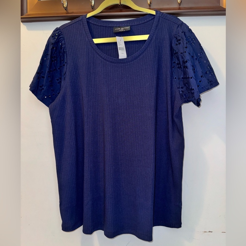 NWT lane Bryant Eyelet-Sleeve Scoop Neck Rib Top Size 14/16 Plus